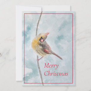 Festividades cardeal de aquarela no cartão de Natal da neve