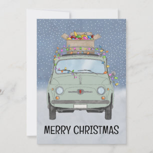 Festividades Carro verde com cartão de Natal