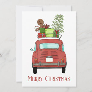 Festividades Carro vermelho com cartão de Natal