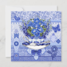 Cartão azul de Porcelana e Flores