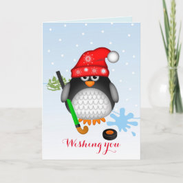 Festividades Cartão bonito do pinguim do hóquei do Natal & de
