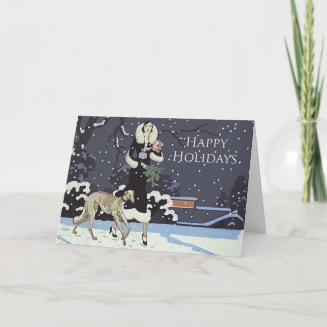 Festividades Cartão Borzoi de férias felizes (Frente)