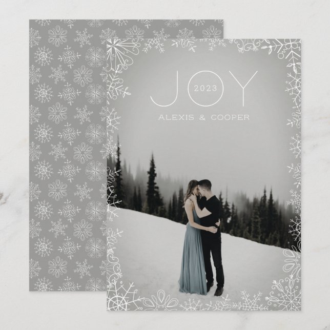 Festividades Cartão branco de feriado branco com esboço Snowfla (Frente/Verso)