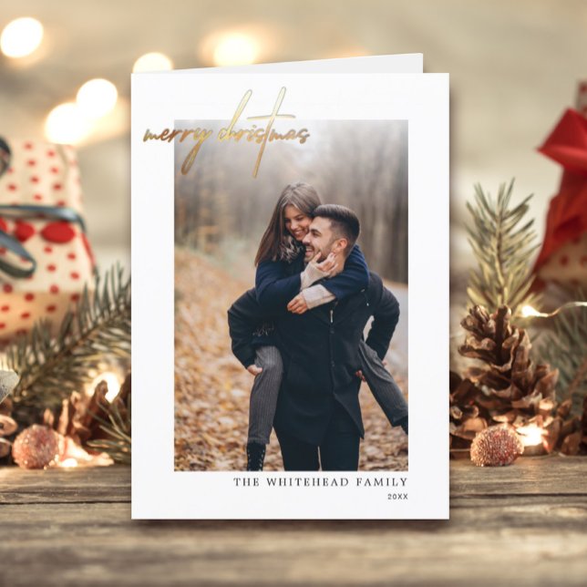 Festividades Cartão Branco Dourado de Natal Moderno (Criador carregado)