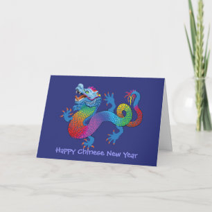 Festividades Cartão chinês de Ano Novo com dragão colorido e
