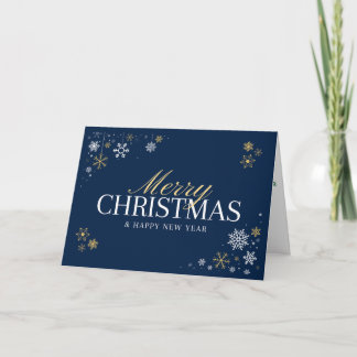 Festividades Cartão Clássico de Feliz Natal em azul e dourado