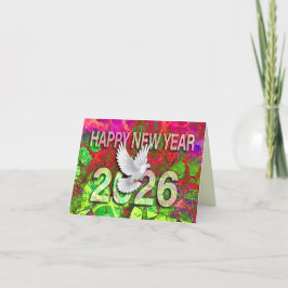 Festividades Cartão Colorido de Pombo da Paz de Ano Novo Feliz