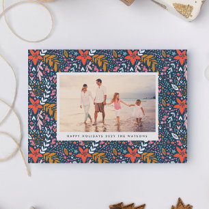 Festividades Cartão com fotos Bonito de Natal Floral Azul