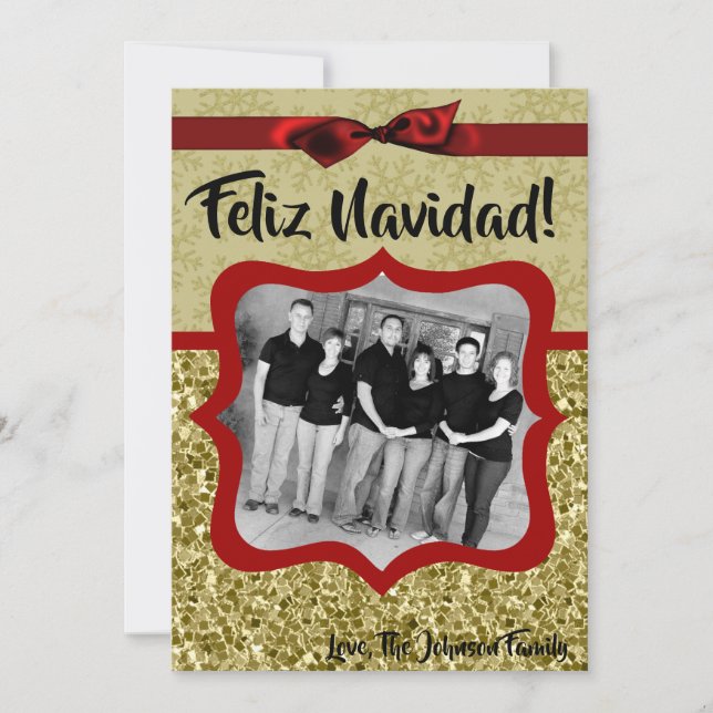 Festividades cartão com fotos brilhante de floco de neve Dourad (Frente)