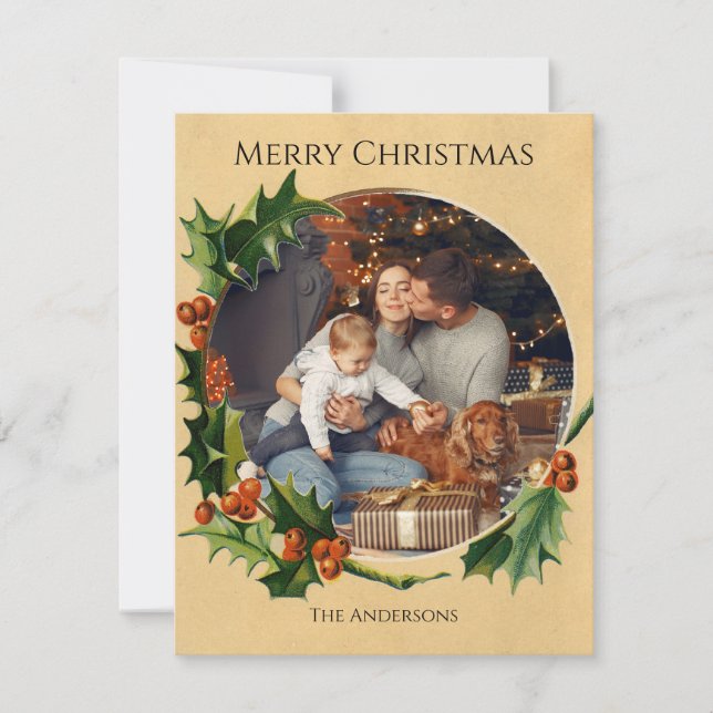 Festividades cartão com fotos da família de quadros natais vint (Frente)