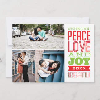 Festividades cartão com fotos de 3 Fotografias, Paz, Amor e Joy