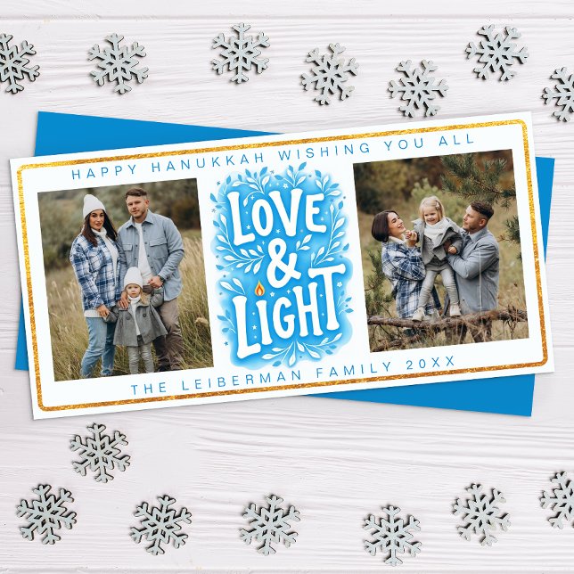 Festividades Cartão com fotos de Amor e Chanucá Leve (Hanukkah Love and Light Card)