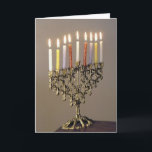Festividades Cartão com fotos de Chanukah com Prata<br><div class="desc">Mande cumprimentos a Chanukah com uma elegante menorah prateada com velas acesas.</div>