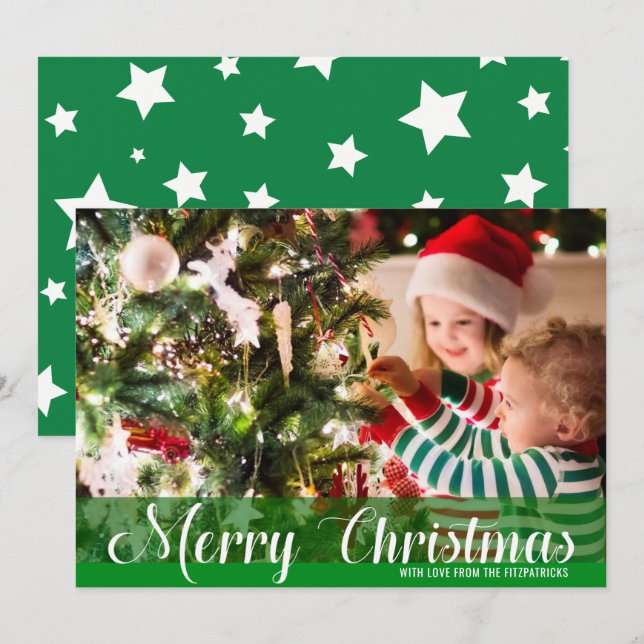 Festividades Cartão com fotos de Feliz Natal Verde (Frente/Verso)