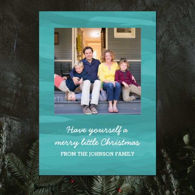 Festividades Cartão com fotos de Feriado de Aquarela Painterly  (Teal Painterly Watercolor Holiday Photo Card)