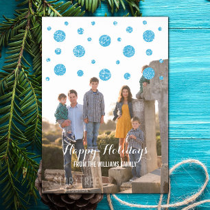 Festividades Cartão com fotos de Feriado de Confetti Azul Glitt