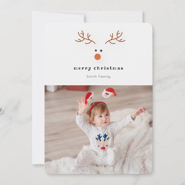 Festividades Cartão com fotos de Feriado de Reindeer Simples (Frente)