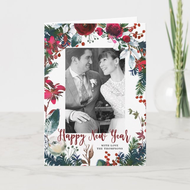 Festividades cartão com fotos de feriado feliz ano novo (Frente)