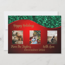 Festividades Cartão com fotos de Feriado Vermelho com Borda Ver