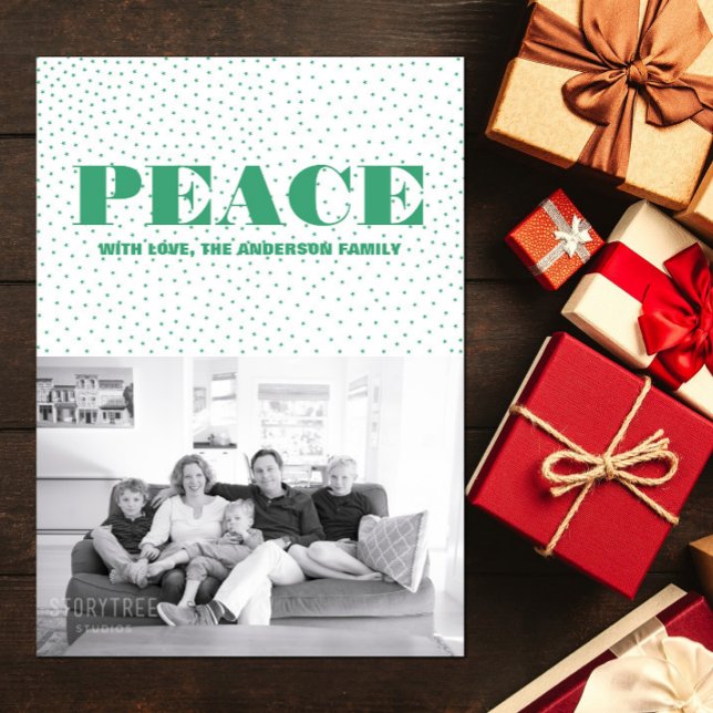 Festividades Cartão com fotos de Férias da Paz Iniciada | Verde (Starred Peace Holiday Photo Card - Green)