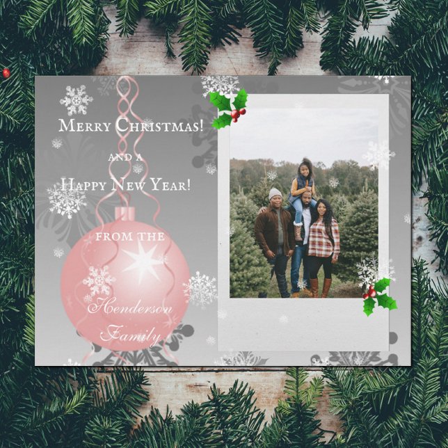 Festividades Cartão com fotos de Férias do Enfeites de natal ro (Pink Fancy Christmas Ornament Holiday Photo Card)