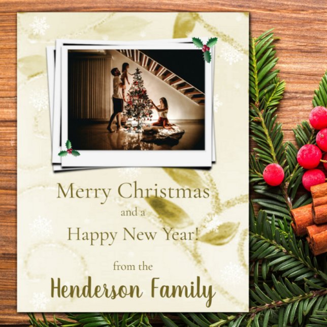 Festividades Cartão com fotos de Férias Dourado (Gold Leaves Flat Holiday Photo Card)