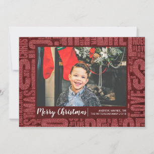 Festividades Cartão com fotos de Férias Vermelho com Palavras d