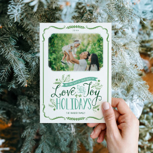 Festividades Cartão com fotos de Férias Whimsy Floral Verde
