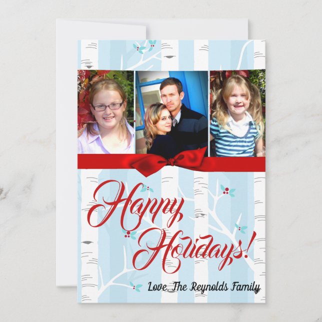 Festividades cartão com fotos de inverno XMAS, Árvore de Natal, (Frente)