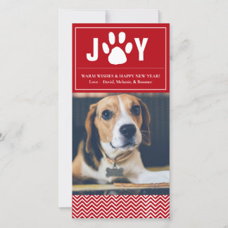 Festividades Cartão com fotos de Joy Red & White Chevron Pet