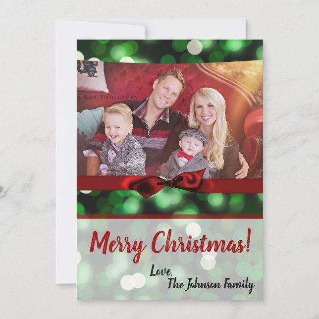 Festividades cartão com fotos de Luzes Verdes de Boque de Natal (Frente)