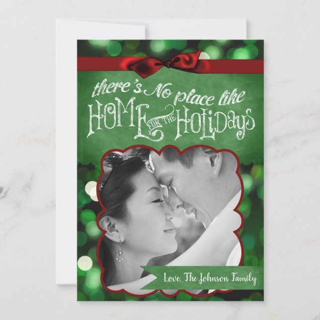 Festividades cartão com fotos de Luzes Verdes de Boque de Natal (Frente)