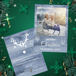 Festividades Cartão com fotos de madeira azul-russa de Natal fe