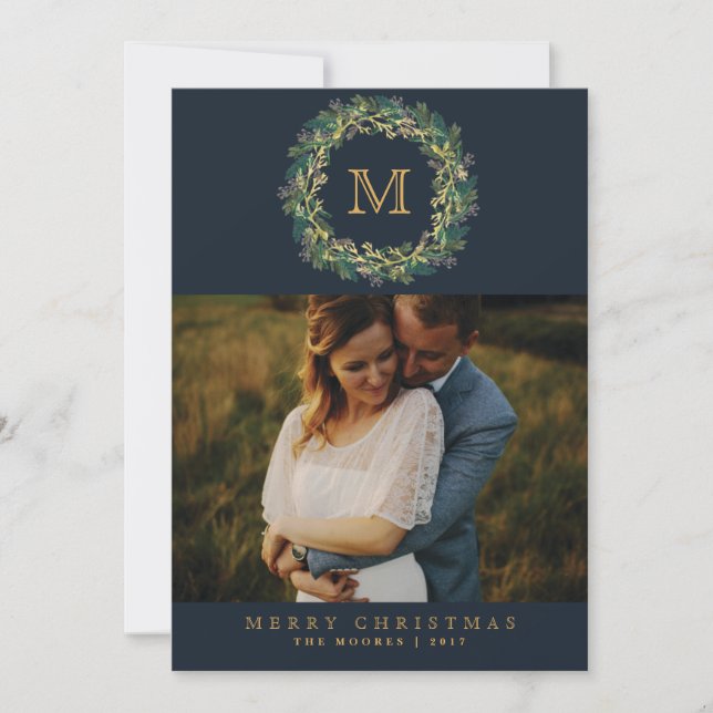 Festividades Cartão com fotos de monograma de cupão de férias (Frente)