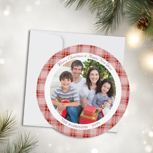 Festividades Cartão com fotos de Natal da Xadrez Vermelha Elega