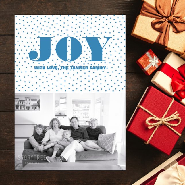 Festividades Cartão com fotos de Natal de Joy Dotado | Azul (Dotted Joy Holiday Photo Card - Blue)