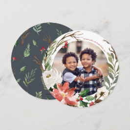 Festividades Cartão com fotos de Natal de Poinsettia Wreath