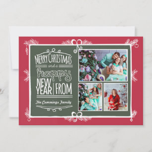 Festividades Cartão com fotos de Natal decorativo desenhado à