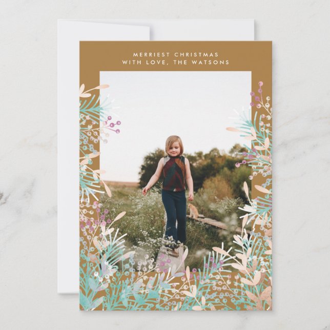 Festividades Cartão com fotos de Natal Dourado Pastel Berries (Frente)