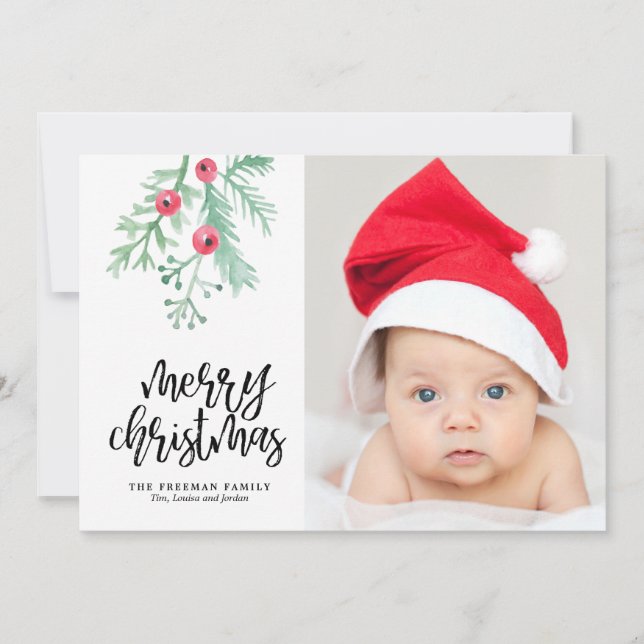 Festividades Cartão com fotos de Natal Evergreen (Frente)