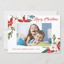 Cartão com fotos de Natal Feliz, Rosa Vermelho Mod