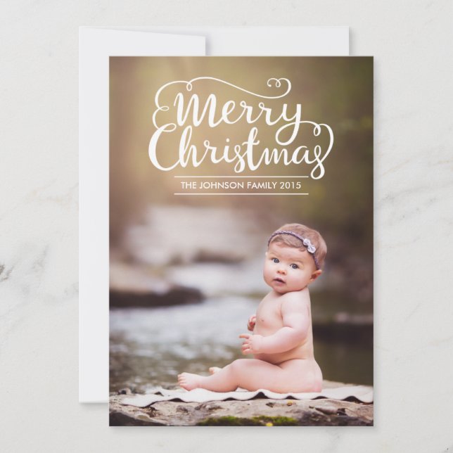 Festividades Cartão com fotos de Natal Merry Script Moderno (Frente)