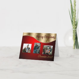 Festividades Cartão com fotos de Natal Vermelho e Dourado