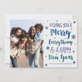 Festividades Cartão com fotos de Neve Moderna Azul-Aquarela de