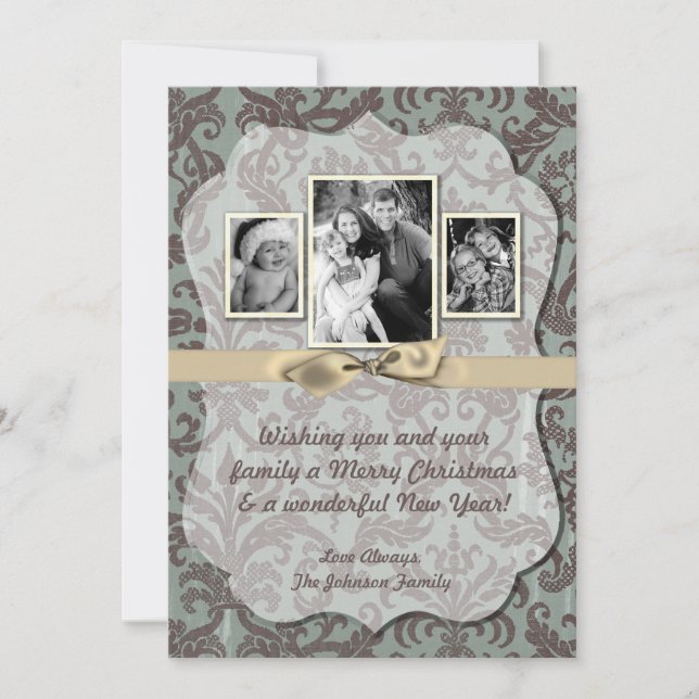 Festividades cartão com fotos de Tecido XMAS Azul para Damasco  (Frente)