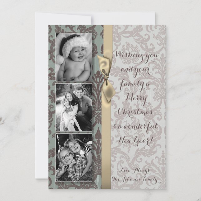 Festividades cartão com fotos de Tecido XMAS Azul para Damasco  (Frente)