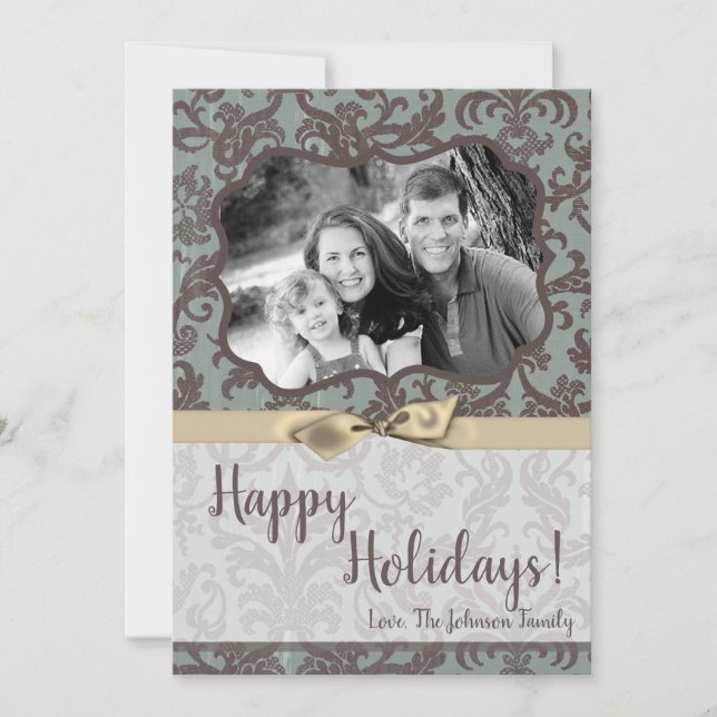 Festividades cartão com fotos de Tecido XMAS Azul para Damasco  (Frente)