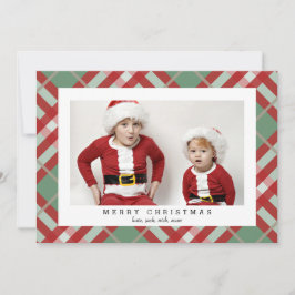 Festividades Cartão com fotos de Xadrez Beige Tartan para o Nat