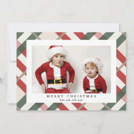 Festividades Cartão com fotos de Xadrez Beige Tartan para o Nat