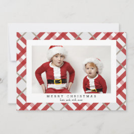 Festividades Cartão com fotos de Xadrez Beige Tartan para o Nat